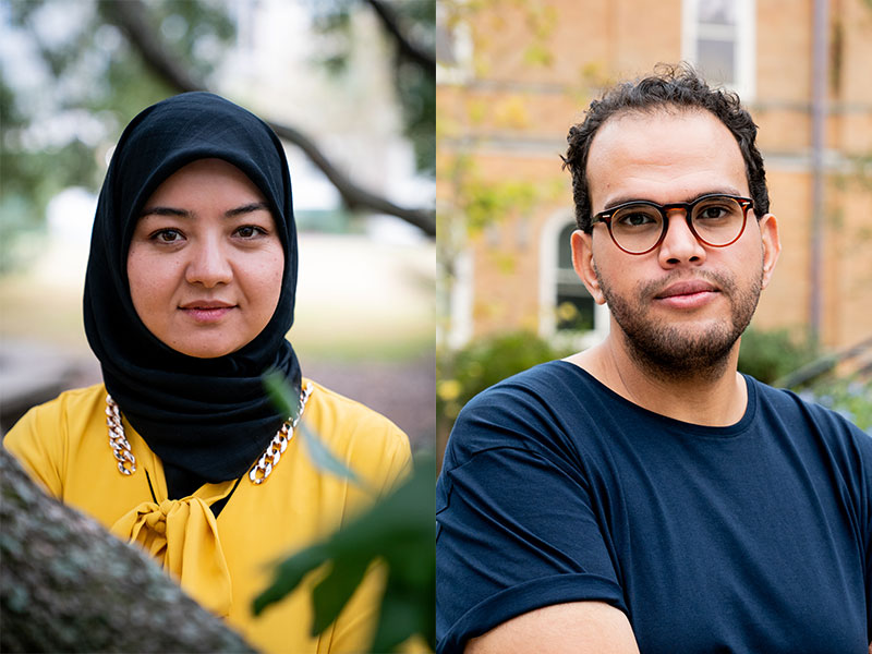 Mariam Taqaddusi and Islam Ahmed are part of Tulane's Global Visiting Scholars Program, co-sponsored by a university-wide collaboration including Tulane Global, the School of Liberal Arts,  Newcomb Institute, the Office of the Provost, and others. (Photos